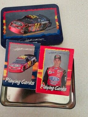 Vintage 2001 Jeff Gordon NASCAR playing cards collectors tin featuring two decks